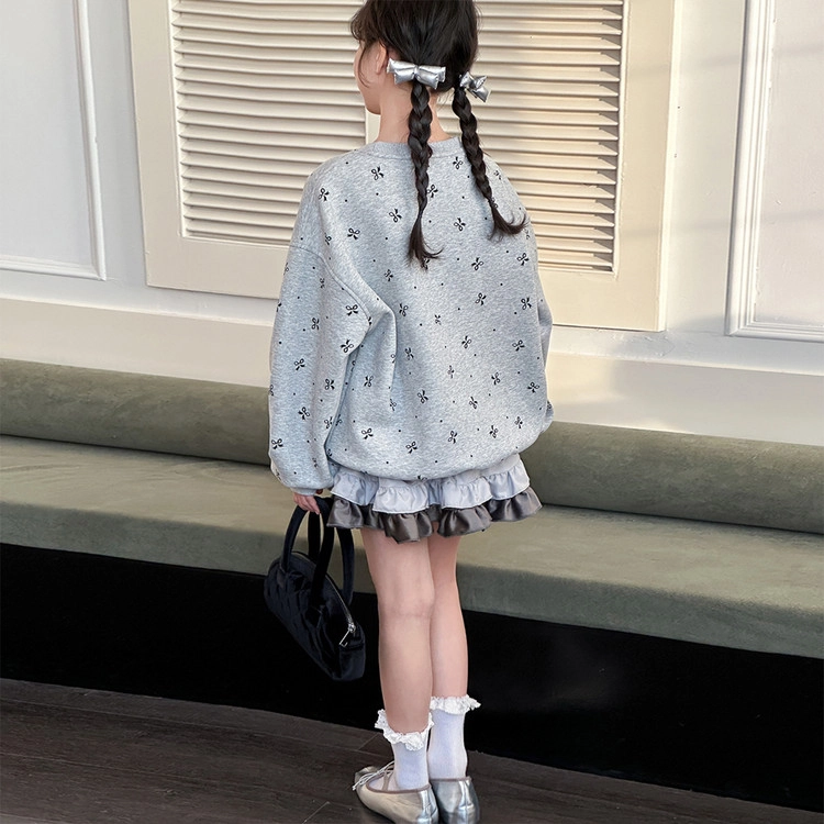 比比我休闲运动套装  女童春秋季蝴蝶结卫衣大童潮牌小孩衣服 小女孩短袖洋气时髦 舒适帅气轻便