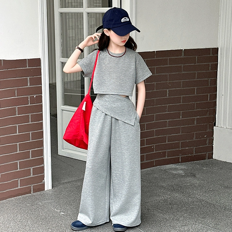 比比我儿童休闲运动套装 女童夏季 小孩衣服 小女孩纯色  大童潮牌 百搭舒适 潮流短袖