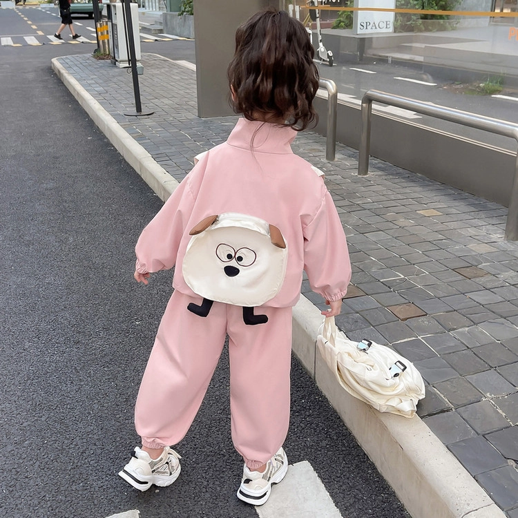 比比我休闲运动套装  女童春秋季后背包包大童潮牌小孩衣服 小女长长袖洋气时髦 舒适帅气轻便