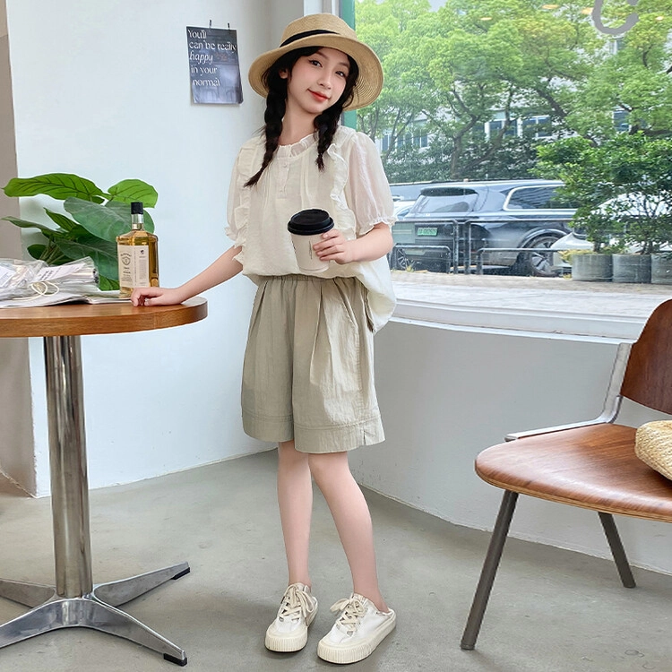 比比我休闲运动套装 女童夏季服装 大童潮牌 小孩衣服 小女孩短袖 洋气时髦