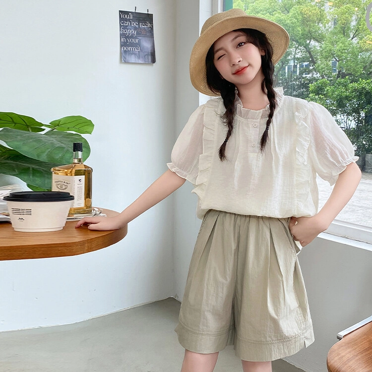 比比我休闲运动套装 女童夏季服装 大童潮牌 小孩衣服 小女孩短袖 洋气时髦