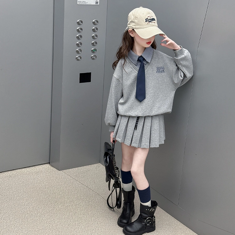 比比我休闲运动套装  女童春秋季时尚学院风大童潮牌小孩衣服 小女孩长袖洋气时髦 舒适帅气轻便