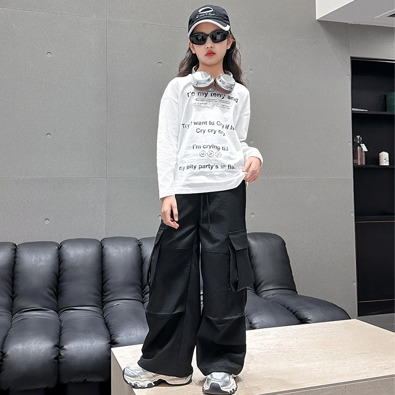 比比我休闲运动套装  女童春秋季字母工装裤大童潮牌小孩衣服 小女孩长袖洋气时髦 舒适帅气轻便