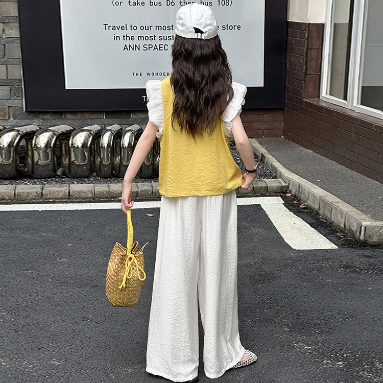 比比我休闲运动套装 女童夏季衣服 小女孩飞袖 洋气时髦 大童潮牌 学生短袖