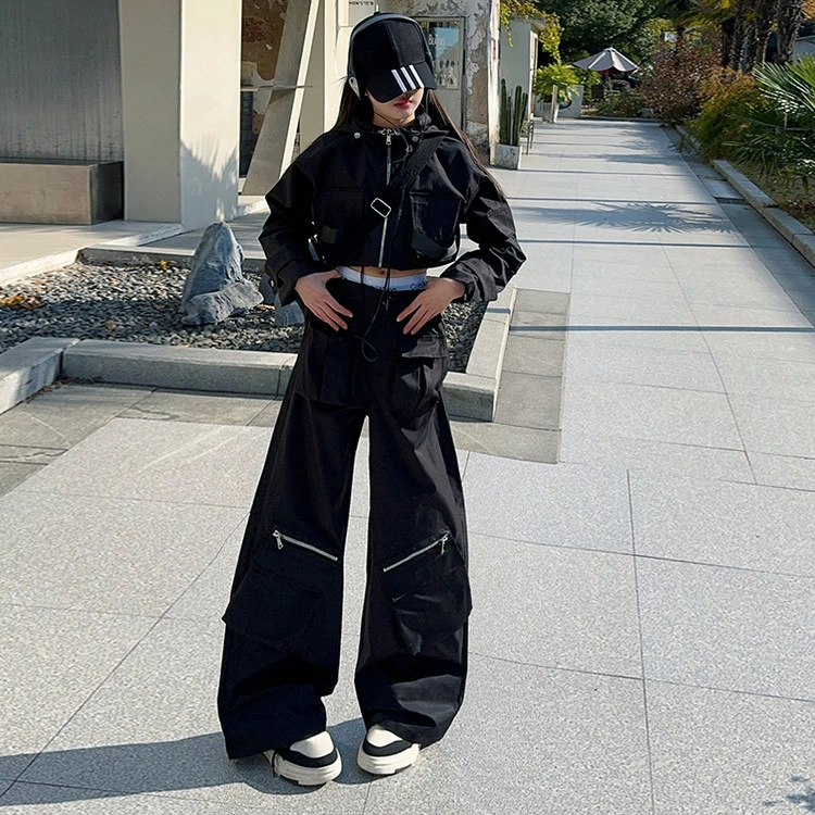 比比我休闲运动套装  女童春秋季重工工装大童潮牌小孩衣服 小女孩短袖洋气时髦 舒适帅气轻便