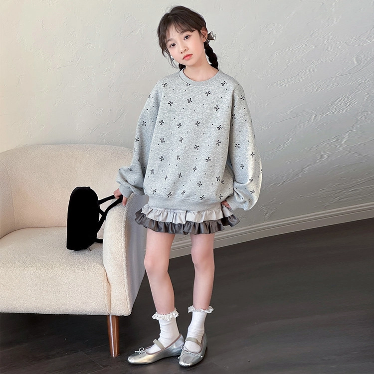 比比我休闲运动套装  女童春秋季蝴蝶结卫衣大童潮牌小孩衣服 小女孩短袖洋气时髦 舒适帅气轻便
