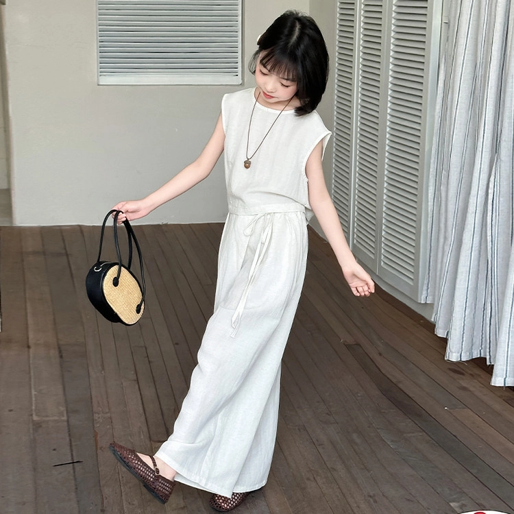 比比我儿童套装  休闲运动  女童夏季服装  小孩衣服 小女孩棉麻套  大童潮牌