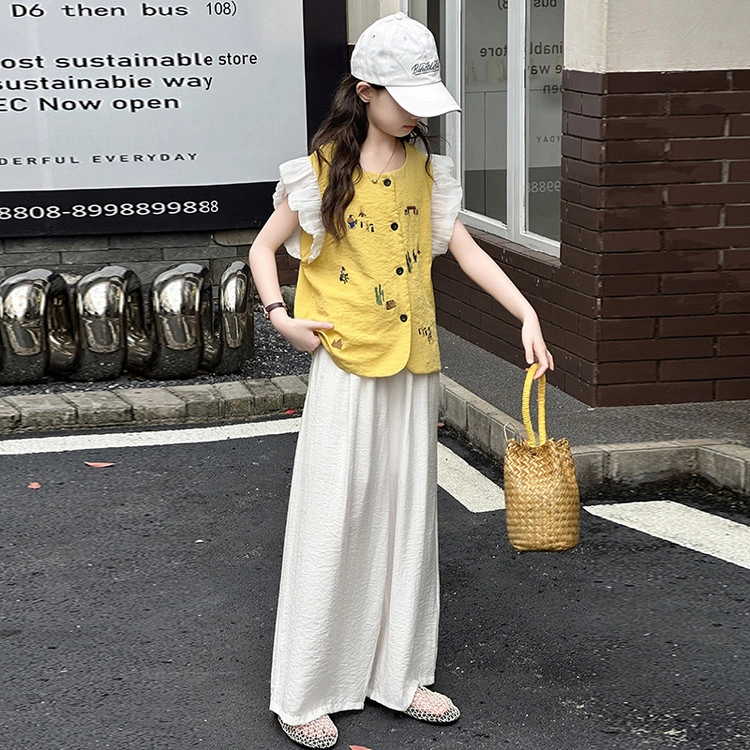 比比我休闲运动套装 女童夏季衣服 小女孩飞袖 洋气时髦 大童潮牌 学生短袖