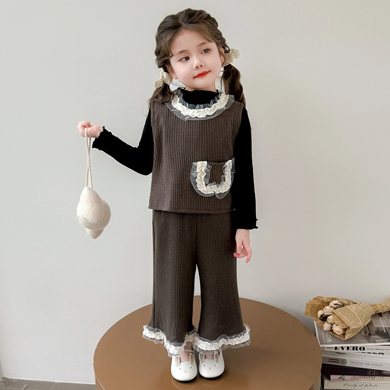 比比我休闲运动套装  女童春秋季花边马甲大童潮牌小孩衣服 小女孩短袖洋气时髦 舒适帅气轻便