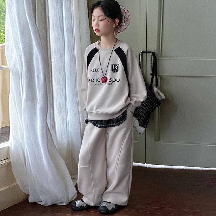 比比我休闲运动套装  女童春秋季 韩版 百搭大童潮牌小孩衣服 小女孩长袖洋气时髦 舒适帅气轻便显瘦