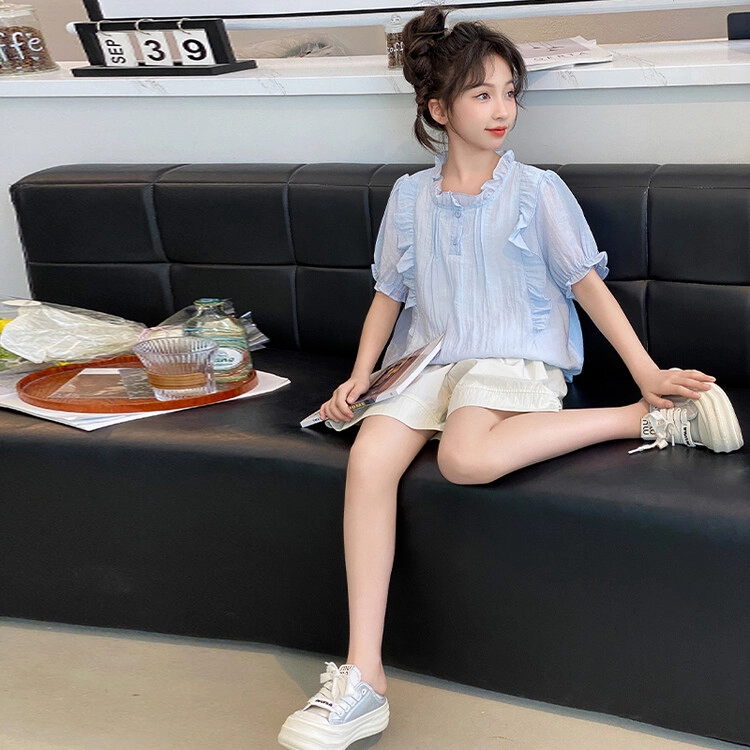 比比我休闲运动套装 女童夏季服装 大童潮牌 小孩衣服 小女孩短袖 洋气时髦