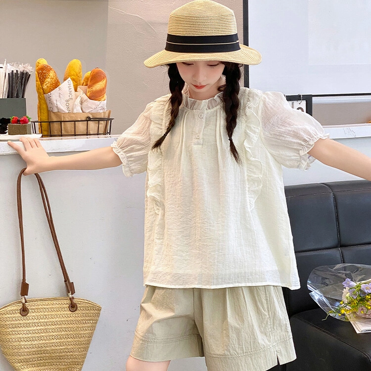 比比我休闲运动套装 女童夏季服装 大童潮牌 小孩衣服 小女孩短袖 洋气时髦