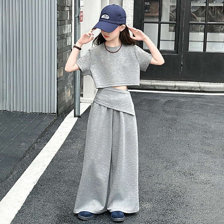 比比我儿童休闲运动套装 女童夏季 小孩衣服 小女孩纯色  大童潮牌 百搭舒适 潮流短袖