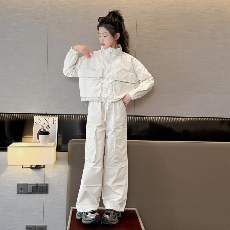 比比我休闲运动套装  女童春秋季大口袋工装大童潮牌小孩衣服 小女孩短袖洋气时髦 舒适帅气轻便