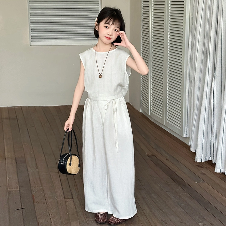 比比我儿童套装  休闲运动  女童夏季服装  小孩衣服 小女孩棉麻套  大童潮牌