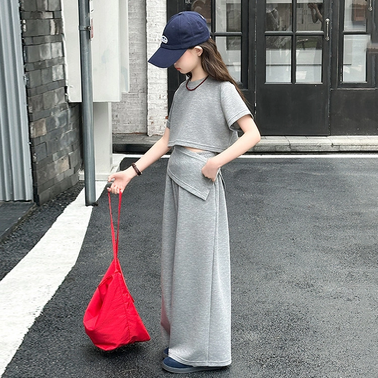 比比我儿童休闲运动套装 女童夏季 小孩衣服 小女孩纯色  大童潮牌 百搭舒适 潮流短袖