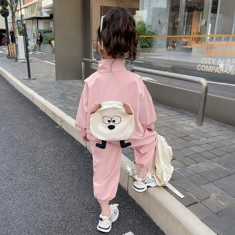 比比我休闲运动套装  女童春秋季后背包包大童潮牌小孩衣服 小女长长袖洋气时髦 舒适帅气轻便