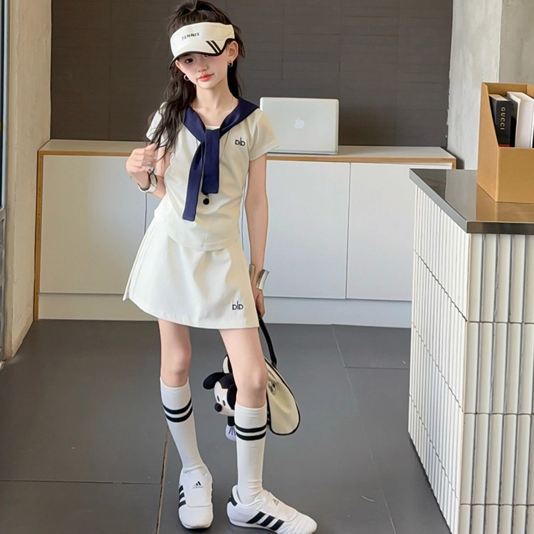 比比我休闲运动套装  女童夏季披肩大童潮牌小孩衣服 小女孩短袖洋气时髦 舒适帅气轻便