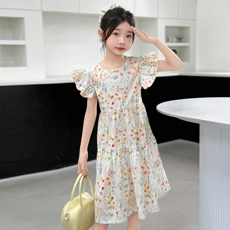 比比我女童夏季裙子 小女孩衣服 碎花连衣裙 清新公主裙 大童潮牌  百搭休闲