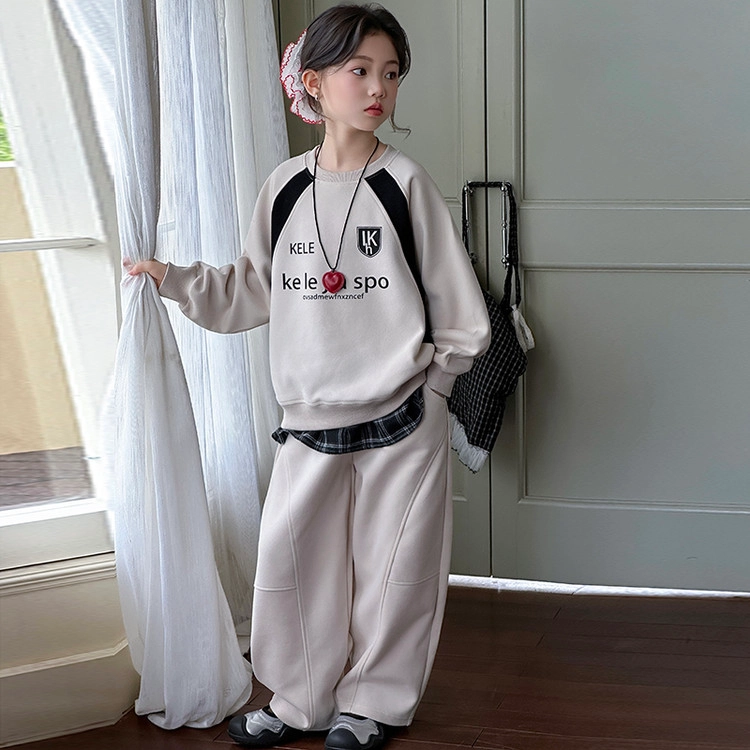 比比我休闲运动套装  女童春秋季 韩版 百搭大童潮牌小孩衣服 小女孩长袖洋气时髦 舒适帅气轻便显瘦