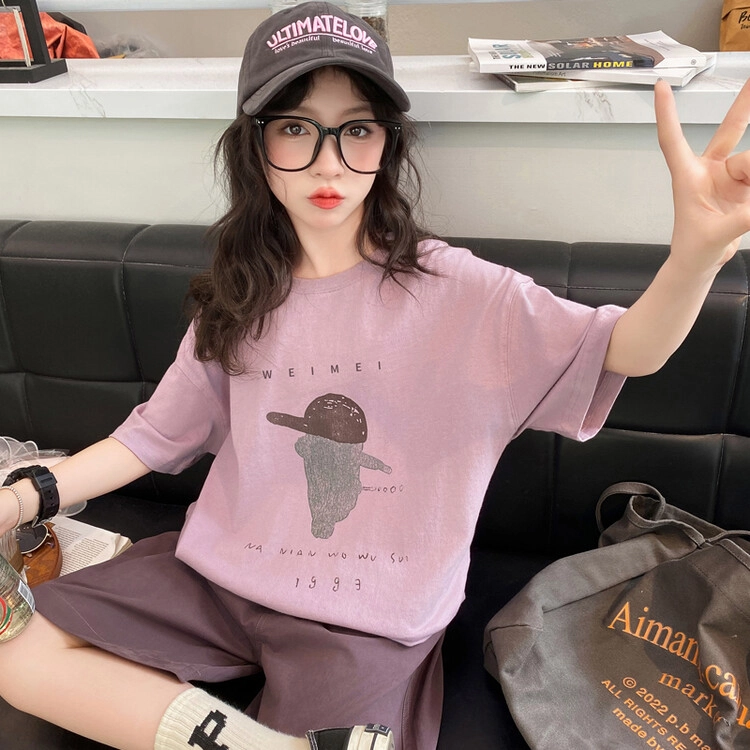 比比我休闲运动套装 女童夏季服装 大童潮牌 小孩衣服 小女孩无袖卡通人短裤套