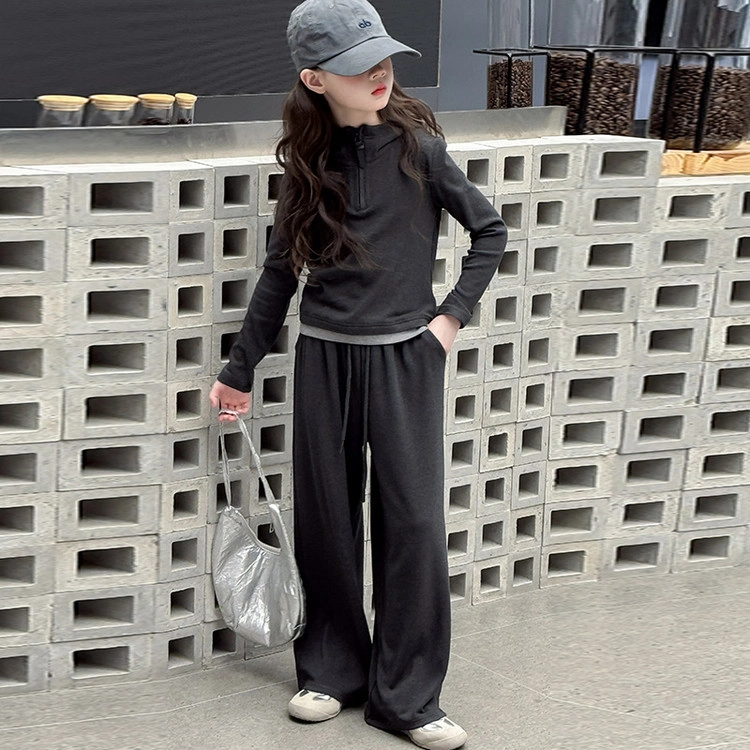比比我休闲运动套装  女童春秋季拉链拼接大童潮牌小孩衣服 小女孩短袖洋气时髦 舒适帅气轻便