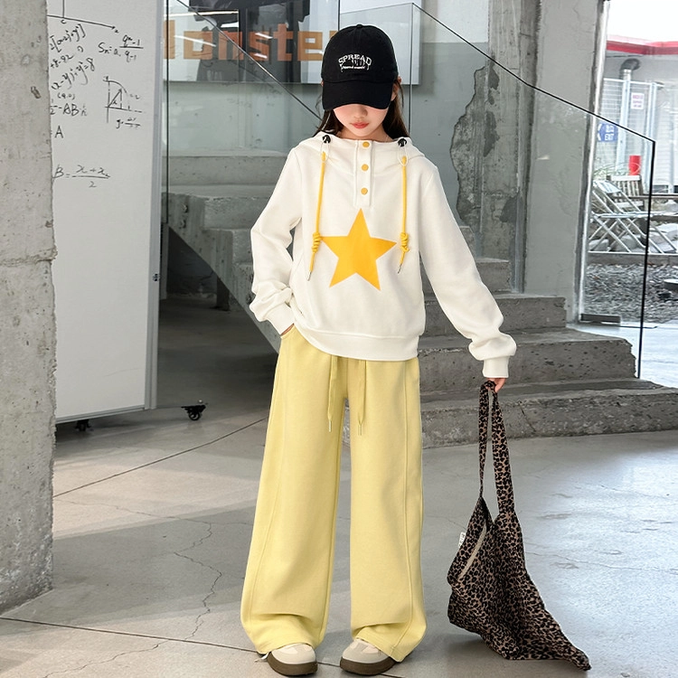比比我休闲运动套装  女童春秋季五角心拼色连帽大童潮牌小孩衣服 小女孩长袖洋气时髦 舒适帅气轻便