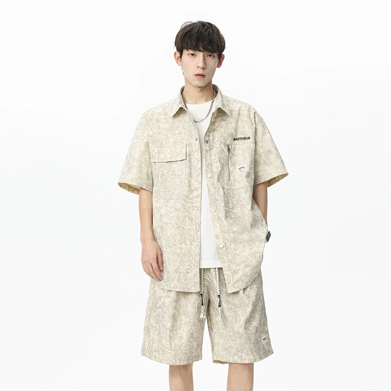 虫小绿 休闲服装两件套青少年大码扎染衬衫套装 男女同款