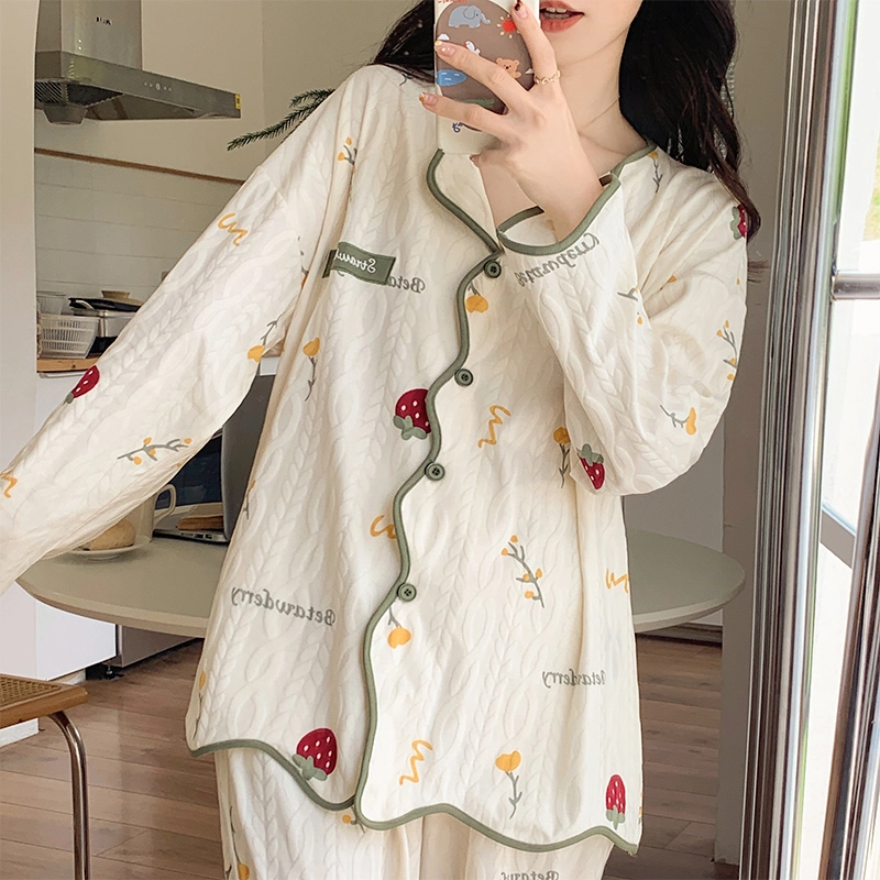 水中花 甜美学生开衫家居服休闲可爱长袖长裤宽松舒适可外穿睡衣套装 女款