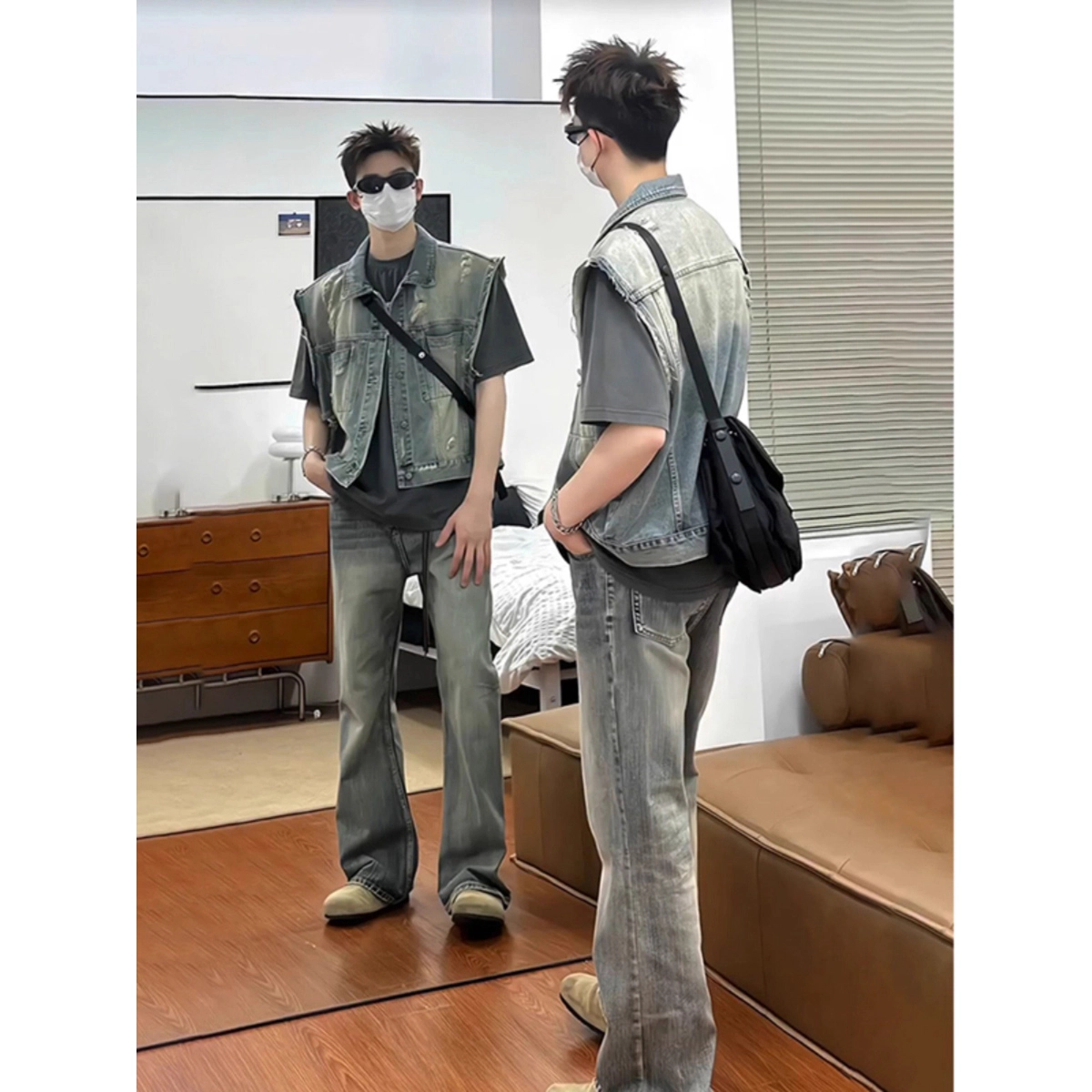 拾个壹先生 美式复古潮流无袖牛仔坎肩工装马甲 男女同款