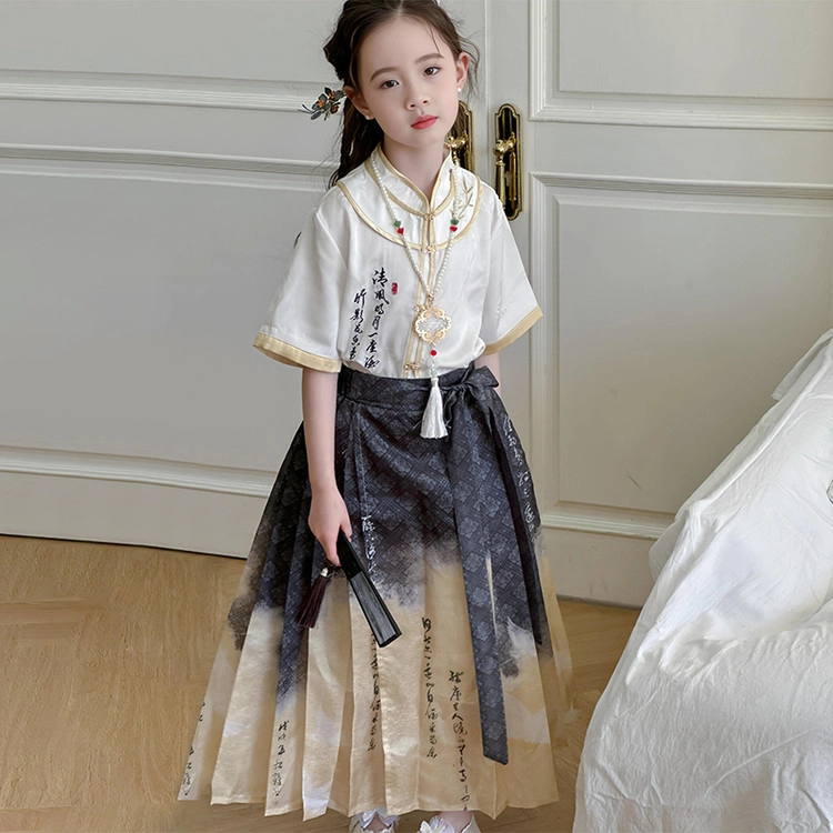天才小熊汉服套装 女童夏季大童运动小孩衣服 小女孩 青少年中国风洋气时髦 漂亮 甜美