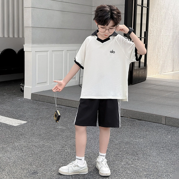 天才小熊休闲运动套装 男童夏季大童潮牌小孩衣服 小女孩短袖洋气时髦 帅气