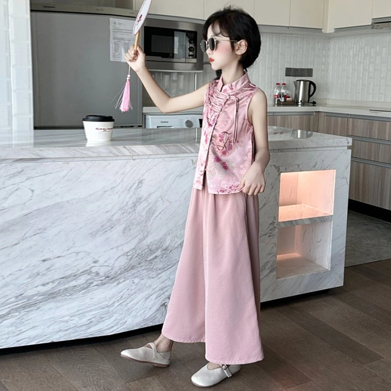 天才小熊汉服套装 女童夏季大童运动小孩衣服 小女孩 青少年复古唐装中国风洋气时髦 漂亮 甜美