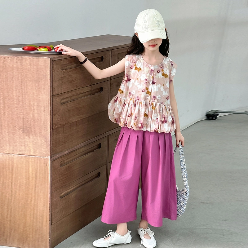 天才小熊休闲运动套装 女童夏季碎花上衣大童潮牌小孩衣服 小女孩短袖洋气时髦 漂亮 甜美