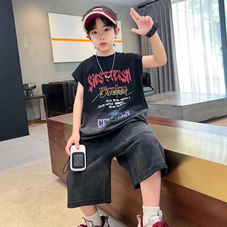 天才小熊休闲运动套装  男童夏季韩版大童潮牌青少年小孩衣服 小男孩短袖洋气时髦 舒适帅气轻便