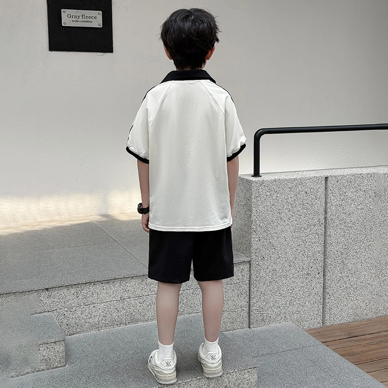 天才小熊休闲运动套装 男童夏季大童潮牌小孩衣服 小女孩短袖洋气时髦 帅气