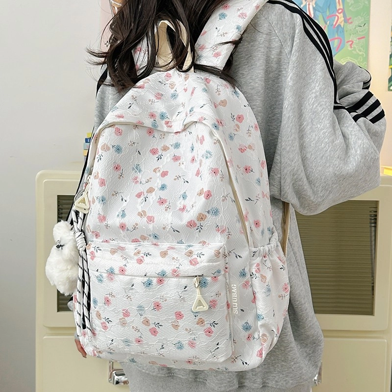 天才小熊 书包女初中生小学生大容量 高颜值 经典时尚小众设计 高级感 休闲拉链开合 尼龙布 双肩包 常规 白色