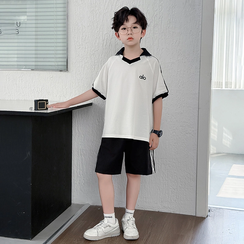 天才小熊休闲运动套装 男童夏季大童潮牌小孩衣服 小女孩短袖洋气时髦 帅气