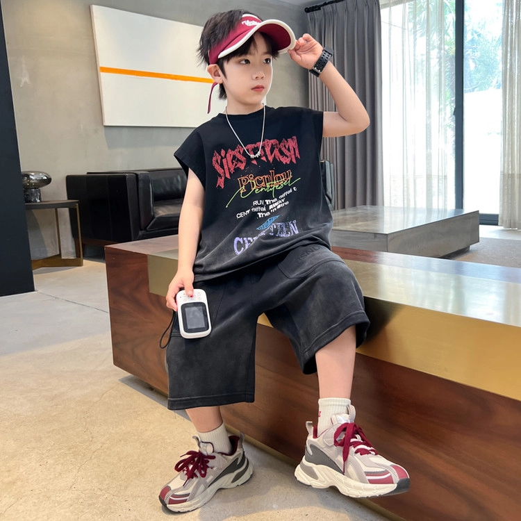 天才小熊休闲运动套装  男童夏季韩版大童潮牌青少年小孩衣服 小男孩短袖洋气时髦 舒适帅气轻便