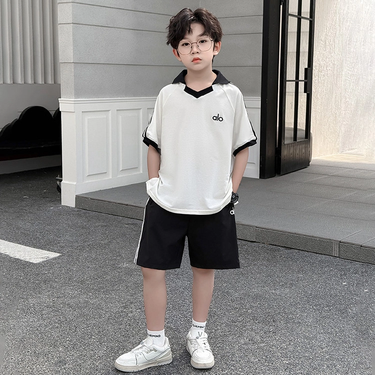 天才小熊休闲运动套装 男童夏季大童潮牌小孩衣服 小女孩短袖洋气时髦 帅气