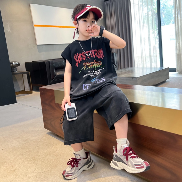 天才小熊休闲运动套装  男童夏季韩版大童潮牌青少年小孩衣服 小男孩短袖洋气时髦 舒适帅气轻便