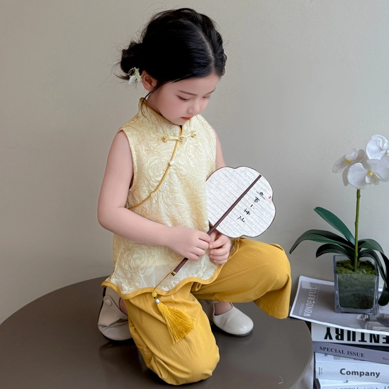 天才小熊汉服套装 女童夏季大童运动小孩衣服 小女孩 青少年花边复古中国风洋气时髦 漂亮 甜美