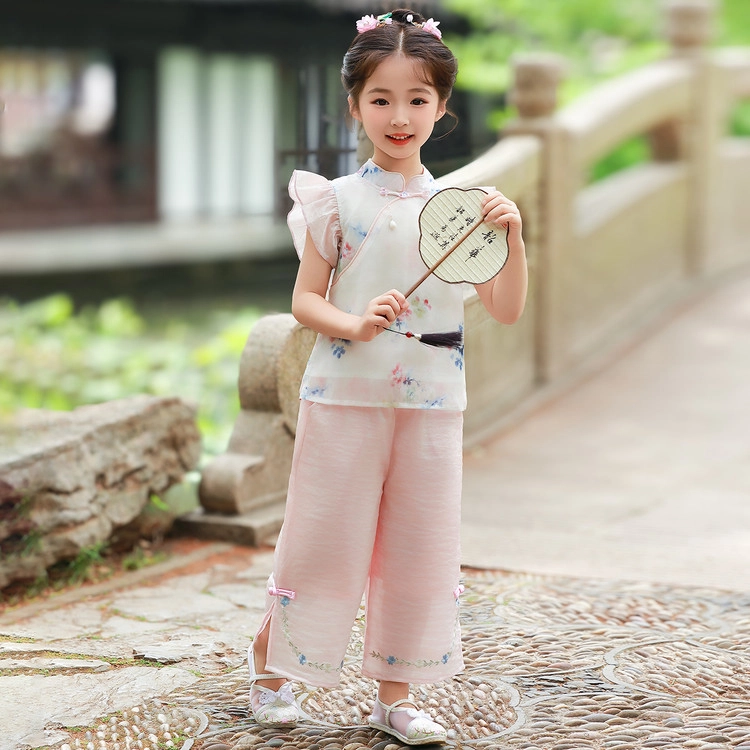 天才小熊汉服套装 女童夏季大童运动小孩衣服 小女孩 青少年飞袖中国风洋气时髦 漂亮 甜美