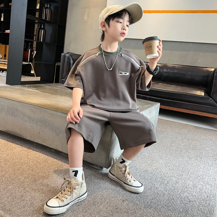 天才小熊休闲运动套装 韩版 男童夏季大童潮牌小孩衣服 小男孩短袖洋气时髦 舒适帅气轻便