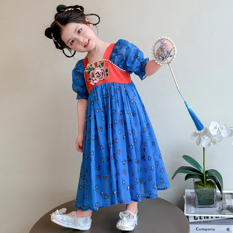 天才小熊汉服套装 女童夏季大童运动小孩衣服 小女孩 青少年花漾裙中国风洋气时髦 漂亮 甜美