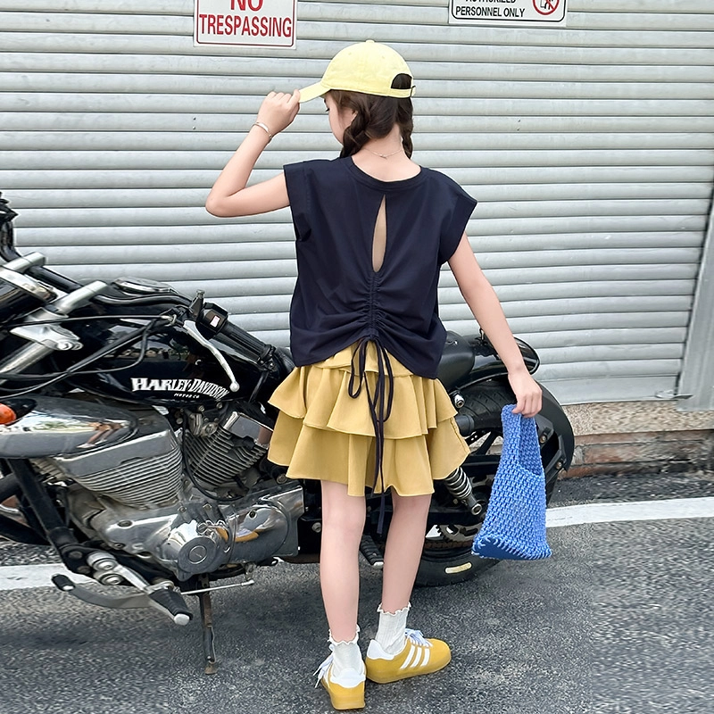 天才小熊休闲运动套装 女童夏季夏装大童潮牌小孩衣服 小女孩短袖洋气时髦 漂亮 甜美