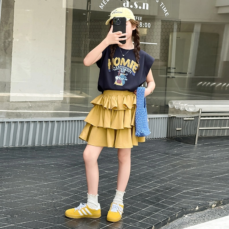 天才小熊休闲运动套装 女童夏季夏装大童潮牌小孩衣服 小女孩短袖洋气时髦 漂亮 甜美