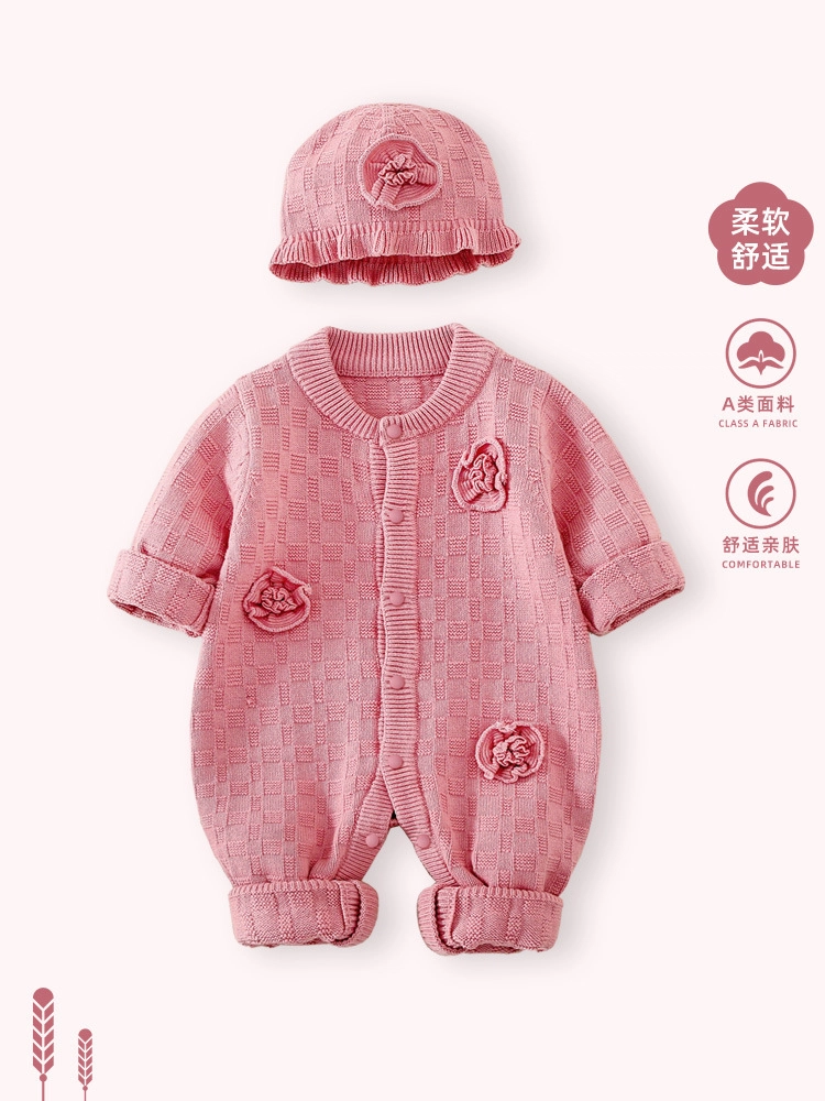 俞兆林爬服 婴儿衣服春秋女宝宝洋气公主连体衣满月百天哈衣毛衣套装秋季