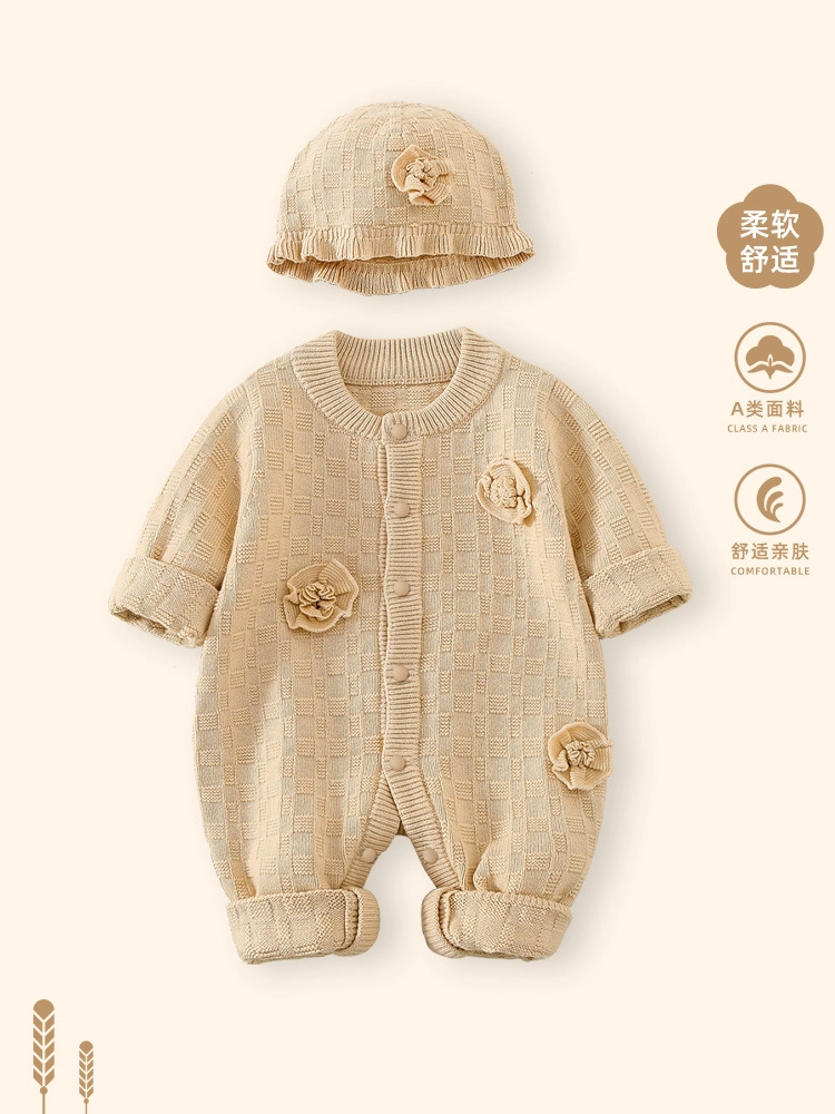俞兆林爬服 婴儿衣服春秋女宝宝洋气公主连体衣满月百天哈衣毛衣套装秋季