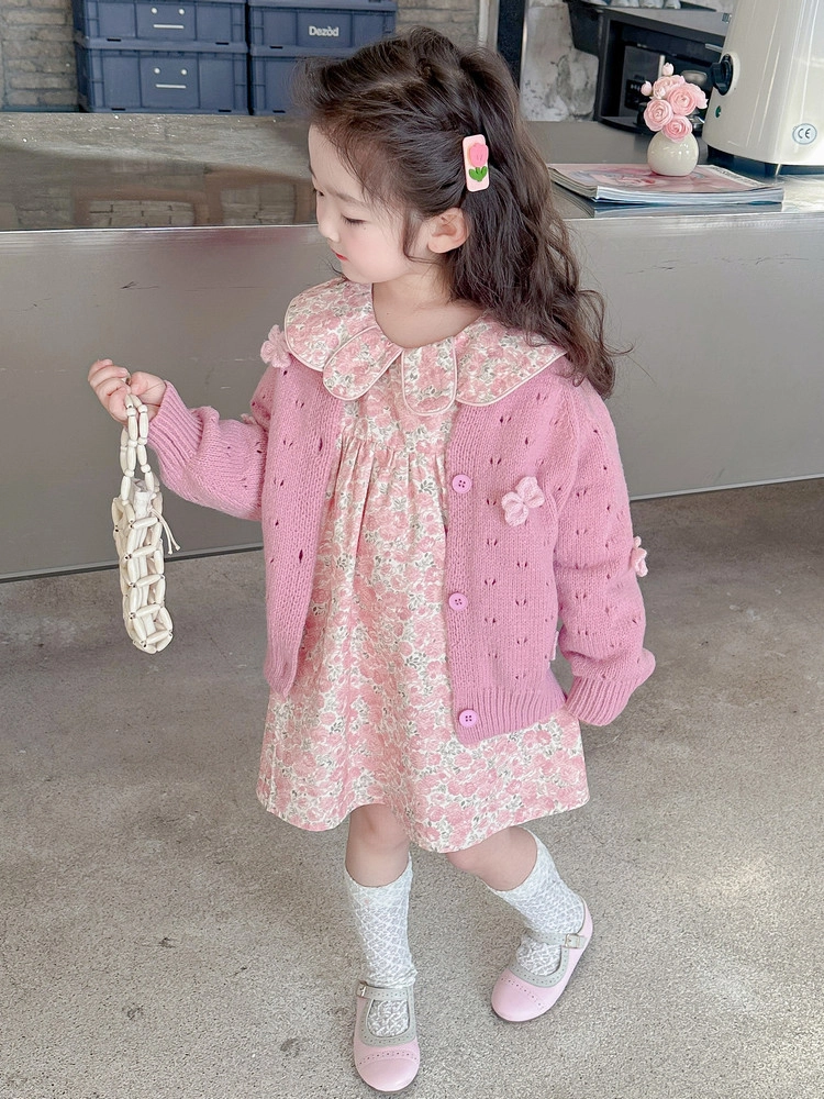 俞兆林裙装套装 女小童毛衣碎花裙子春秋洋气女宝宝春装连衣裙两件套